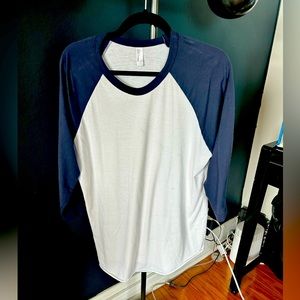 White and Navy American Apparel Baseball Tee